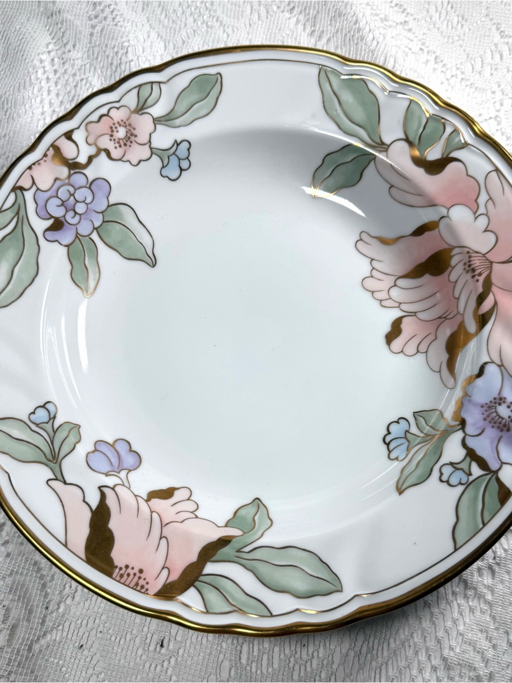 Vintage Fitz and Floyd Peach Purple Florets Gold Trim Bowl